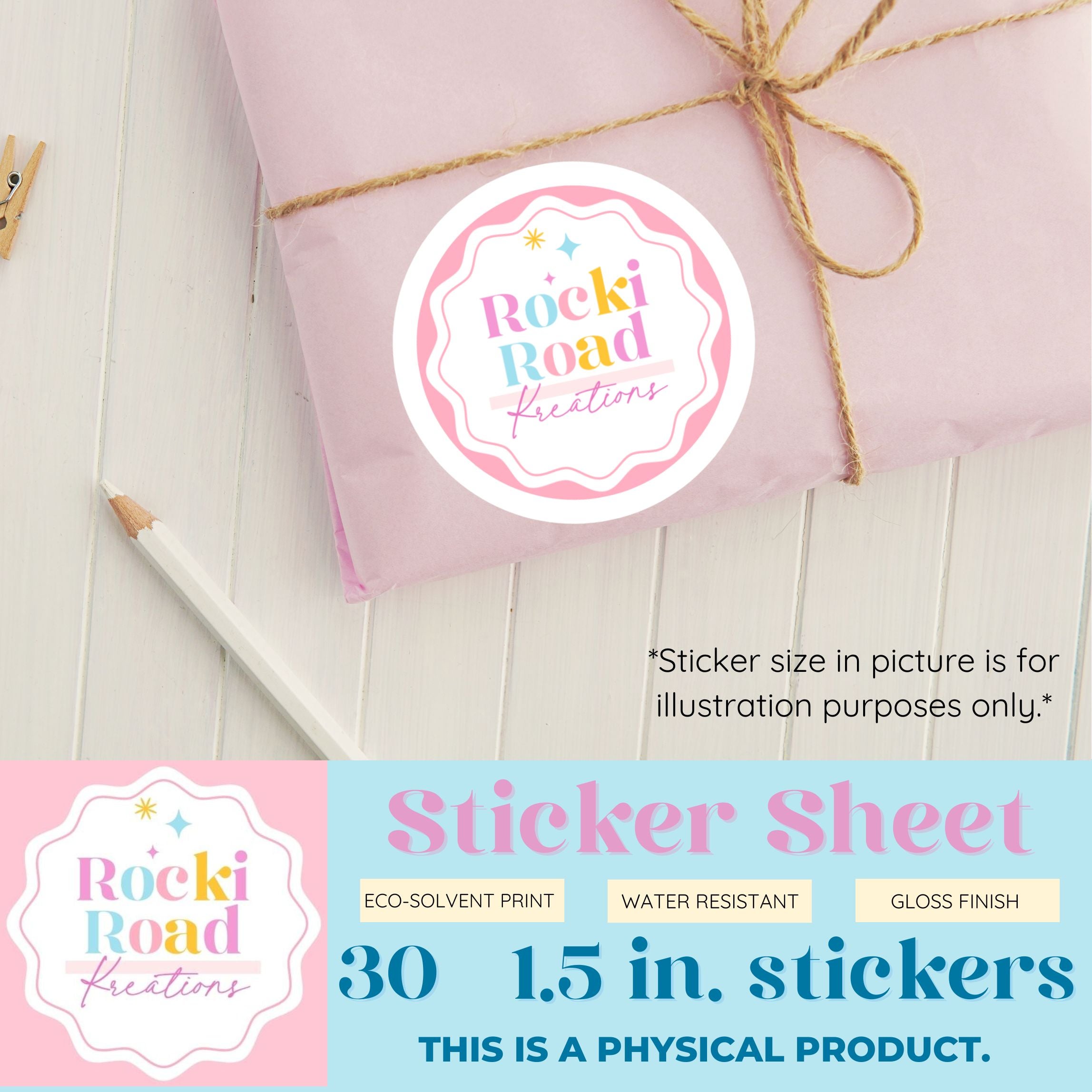 Personalized Logo 1.5 inches | Sticker Sheet | Rocki Road Kreations, LLC.